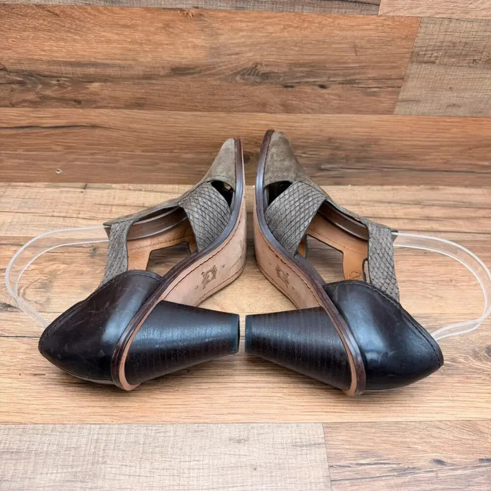 H.S. Trask size 9.5 brown suede sandals heels wedge shoes